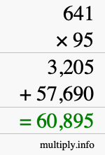 How to calculate 641 times 95 using long multiplication