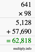 How to calculate 641 times 98 using long multiplication