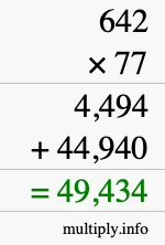 How to calculate 642 times 77 using long multiplication