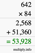 How to calculate 642 times 84 using long multiplication