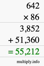 How to calculate 642 times 86 using long multiplication