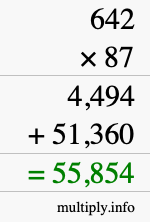 How to calculate 642 times 87 using long multiplication
