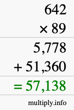 How to calculate 642 times 89 using long multiplication