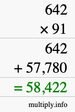 How to calculate 642 times 91 using long multiplication