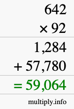 How to calculate 642 times 92 using long multiplication