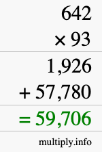 How to calculate 642 times 93 using long multiplication