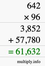 How to calculate 642 times 96 using long multiplication