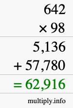 How to calculate 642 times 98 using long multiplication