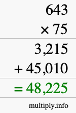 How to calculate 643 times 75 using long multiplication