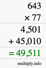 How to calculate 643 times 77 using long multiplication