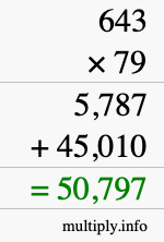 How to calculate 643 times 79 using long multiplication