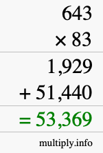 How to calculate 643 times 83 using long multiplication