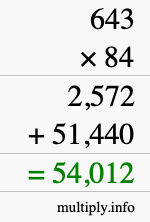 How to calculate 643 times 84 using long multiplication