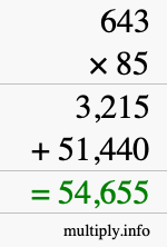 How to calculate 643 times 85 using long multiplication How to calculate 643 times 85 using long multiplication