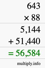 How to calculate 643 times 88 using long multiplication