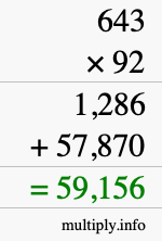 How to calculate 643 times 92 using long multiplication