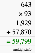 How to calculate 643 times 93 using long multiplication