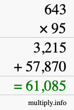 How to calculate 643 times 95 using long multiplication
