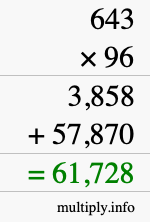 How to calculate 643 times 96 using long multiplication