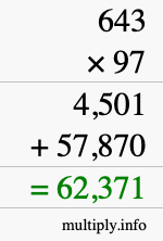 How to calculate 643 times 97 using long multiplication