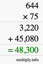 How to calculate 644 times 75 using long multiplication