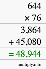 How to calculate 644 times 76 using long multiplication