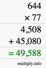 How to calculate 644 times 77 using long multiplication
