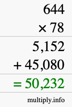 How to calculate 644 times 78 using long multiplication