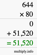 How to calculate 644 times 80 using long multiplication