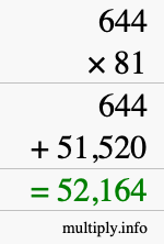 How to calculate 644 times 81 using long multiplication