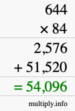 How to calculate 644 times 84 using long multiplication