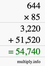 How to calculate 644 times 85 using long multiplication How to calculate 644 times 85 using long multiplication