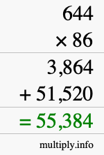 How to calculate 644 times 86 using long multiplication