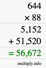 How to calculate 644 times 88 using long multiplication