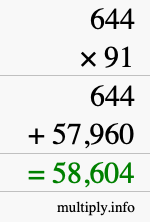 How to calculate 644 times 91 using long multiplication