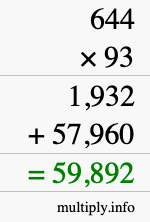 How to calculate 644 times 93 using long multiplication