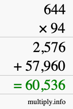 How to calculate 644 times 94 using long multiplication