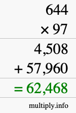 How to calculate 644 times 97 using long multiplication
