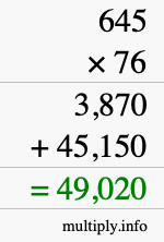 How to calculate 645 times 76 using long multiplication