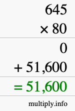 How to calculate 645 times 80 using long multiplication
