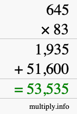 How to calculate 645 times 83 using long multiplication
