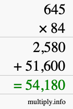 How to calculate 645 times 84 using long multiplication
