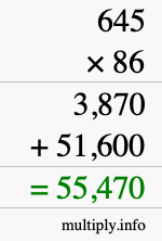 How to calculate 645 times 86 using long multiplication