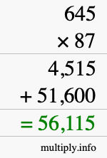 How to calculate 645 times 87 using long multiplication