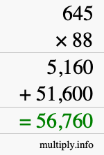 How to calculate 645 times 88 using long multiplication