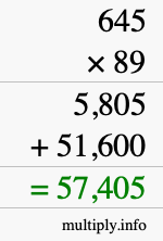 How to calculate 645 times 89 using long multiplication