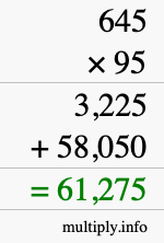 How to calculate 645 times 95 using long multiplication