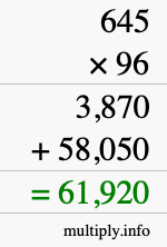 How to calculate 645 times 96 using long multiplication