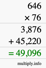 How to calculate 646 times 76 using long multiplication