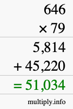 How to calculate 646 times 79 using long multiplication